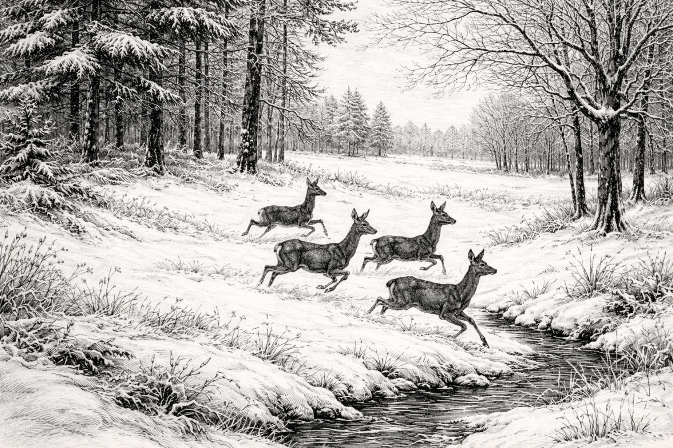 Rotwild im Winterwald KI von COK